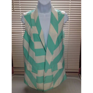 Mustard Seed Women's Size Medium Vest Green White Wide Stripes